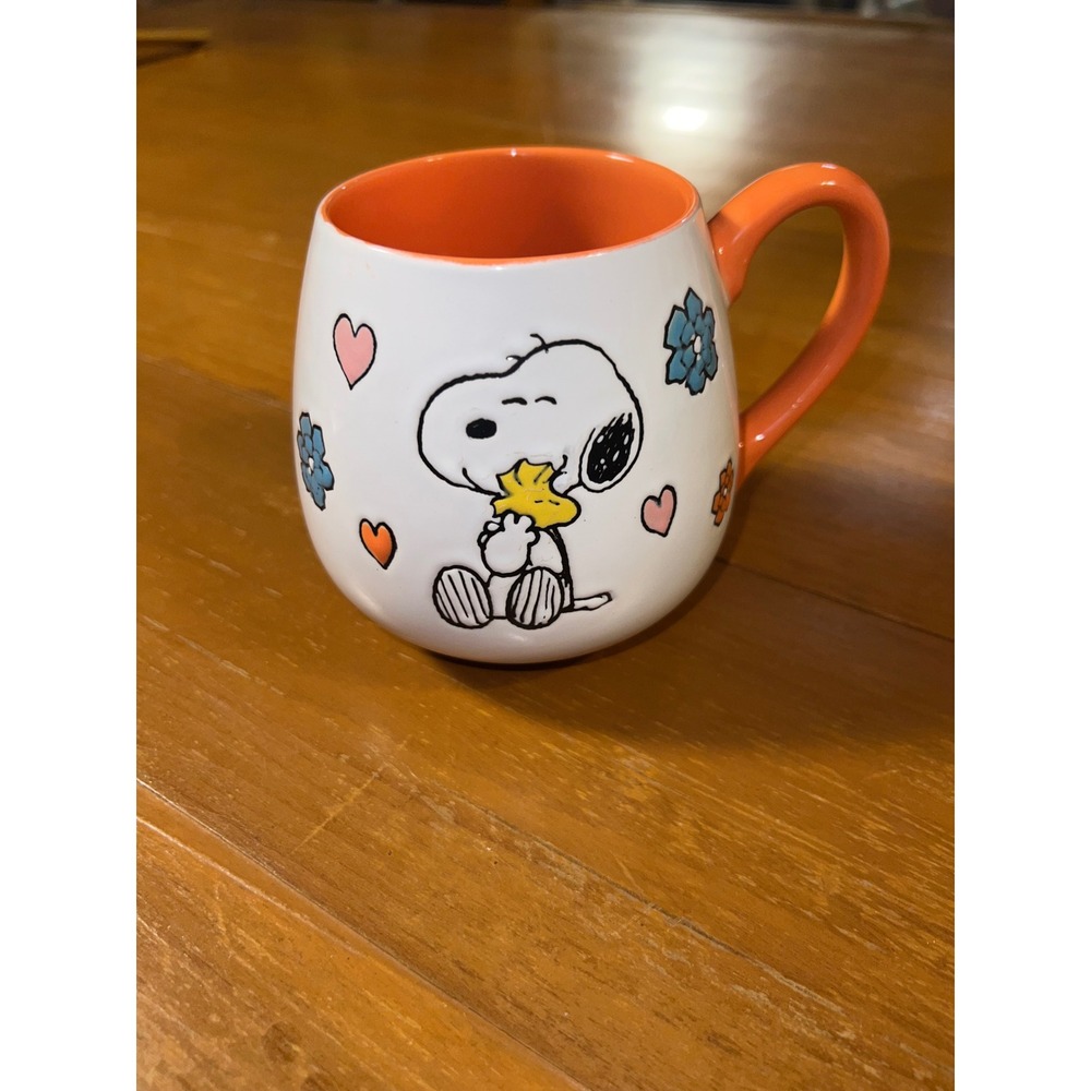 Peanuts Snoopy Woodstock Ceramic Coffee Mug Orange White Gibson Homewares 2024